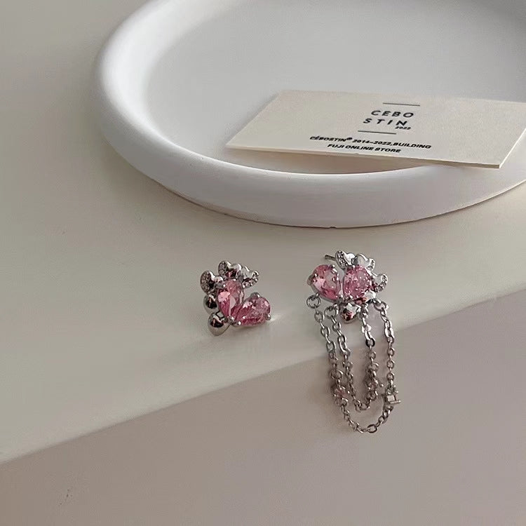 Asymmetrical Zircon Love Earrings Women's Small Personality Simple Versatility Fashion Earrings