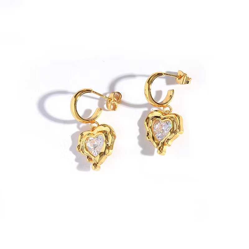 Love earrings Women's fashion net red with peach heart zircon earrings