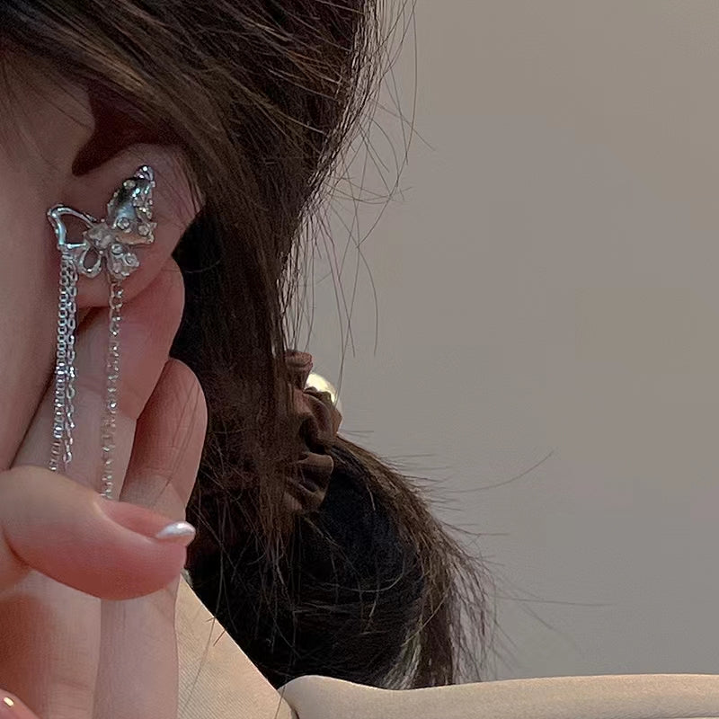 Sweet and cool metal butterfly tassel earrings, women's new style