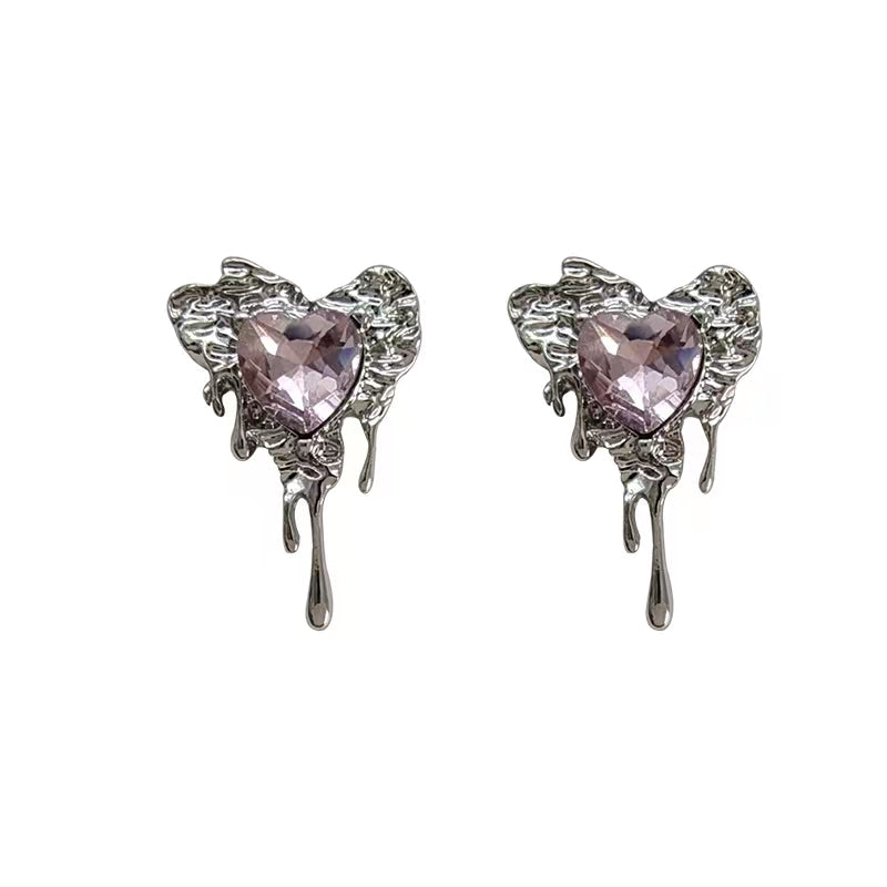 Self designed S925 Silver Needle Japanese and Korean Pink Heart Earrings