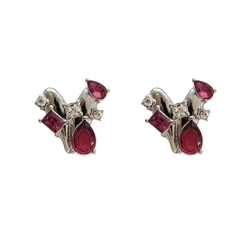 S925 Silver Needle Personality Metallic Love Earrings Red Diamond Earrings
