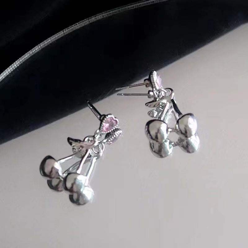 S925 Silver Needle Personalized Metal Style Mesh Red Bowknot Earrings Fashion Cool