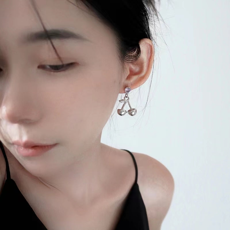 S925 Silver Needle Personalized Metal Style Mesh Red Bowknot Earrings Fashion Cool