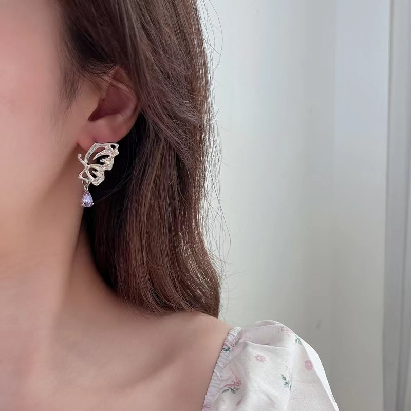 S925 Silver Needle Japanese Korean Style Butterfly Wing Earrings Simple