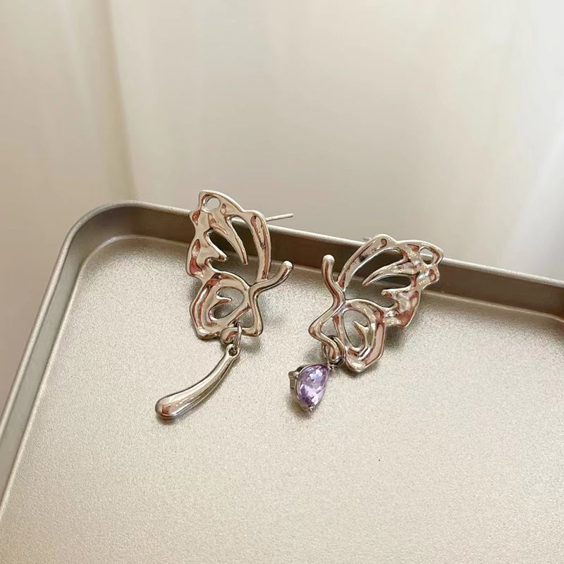 S925 Silver Needle Japanese Korean Style Butterfly Wing Earrings Simple