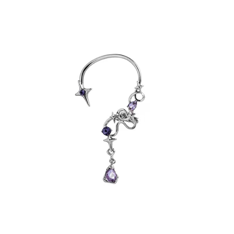 Grape purple crystal ear hook girl twining star design ear bone clip sweet cool