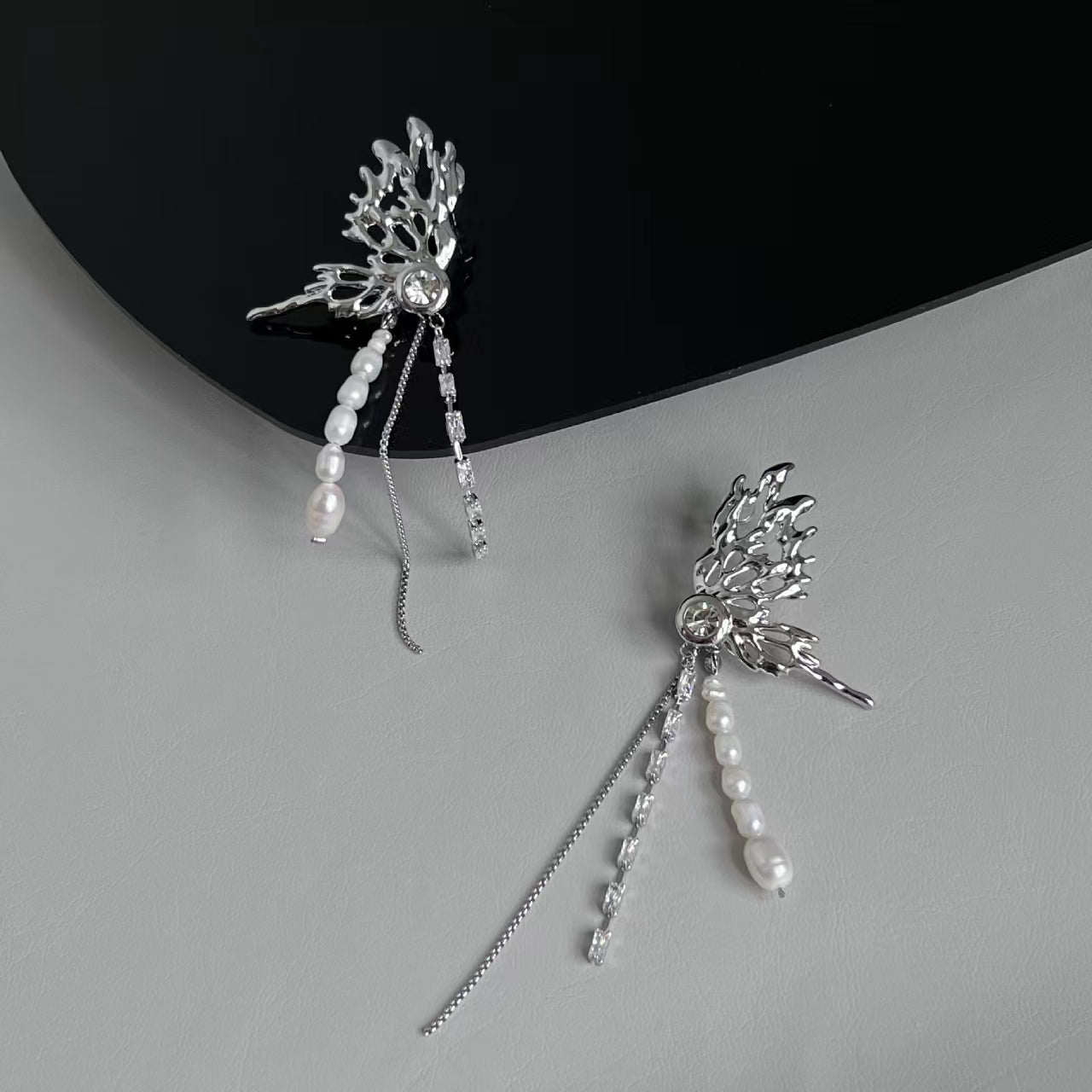 Butterfly Black Diamond Tassel Earrings Female Design Earrings