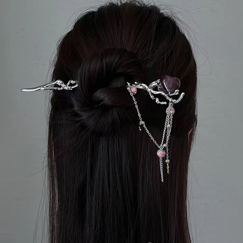 Sweet and cool love bead tassel hairpin New Chinese hairpin Simple modern hairpin hair accessories