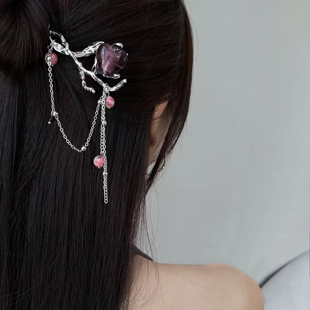 Sweet and cool love bead tassel hairpin New Chinese hairpin Simple modern hairpin hair accessories