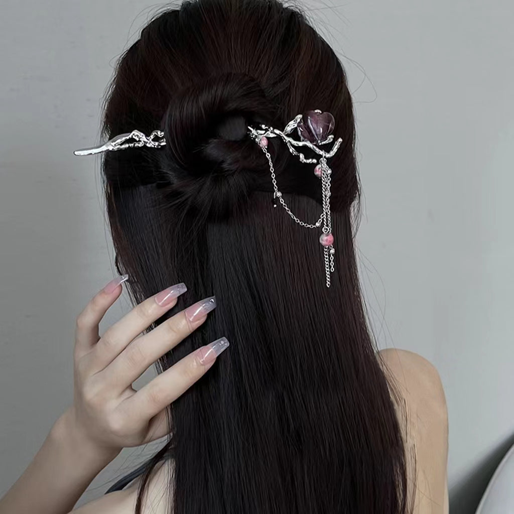 Sweet and cool love bead tassel hairpin New Chinese hairpin Simple modern hairpin hair accessories
