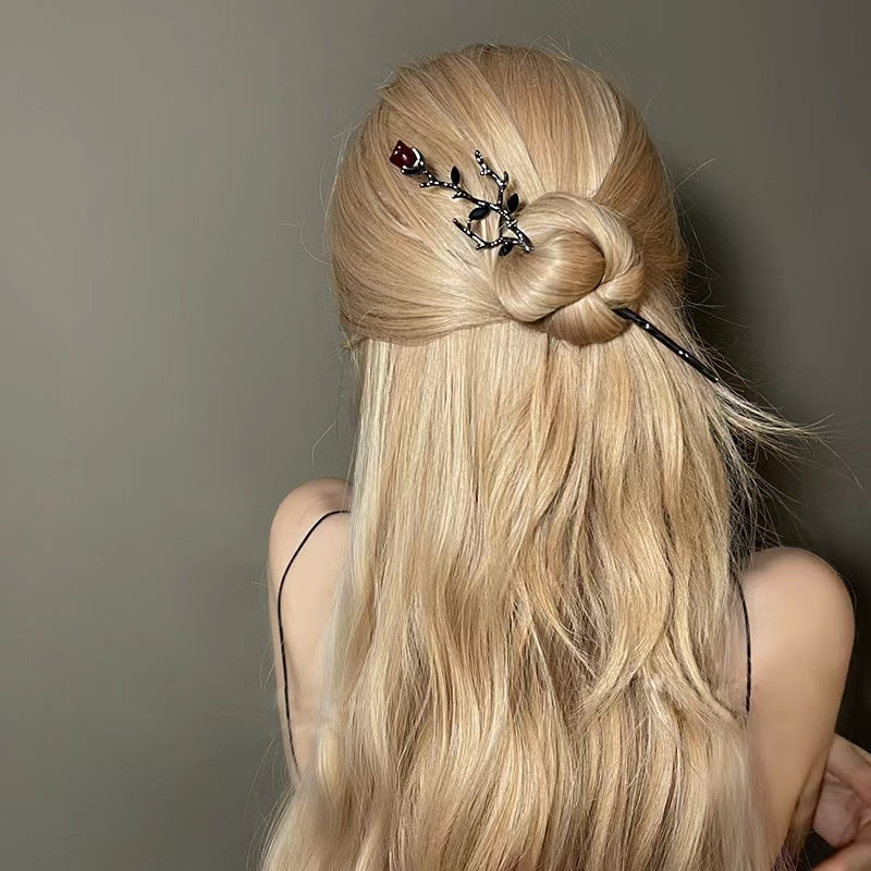 A rose hairpin, retro new Chinese modern metal hairpin, simple and unique