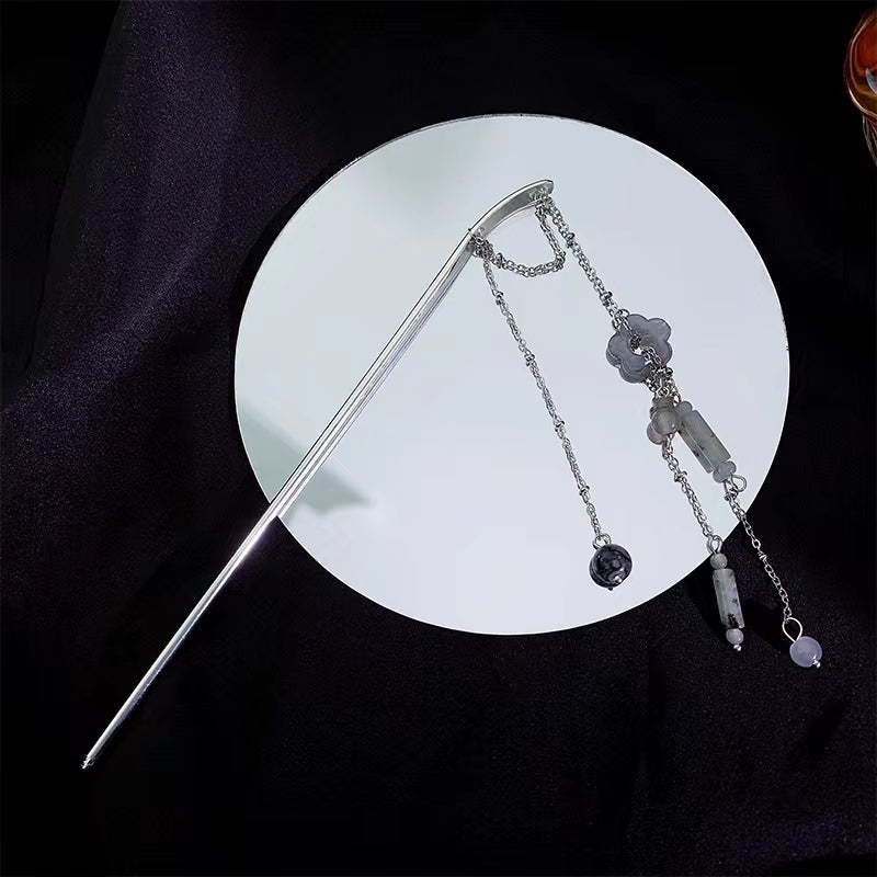 Straight hair hairpin Long acetic acid floret cylinder tassel hairpin hair dish earrings