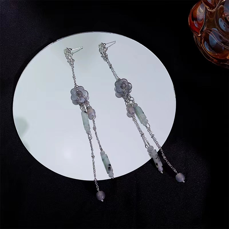 Straight hair hairpin Long acetic acid floret cylinder tassel hairpin hair dish earrings