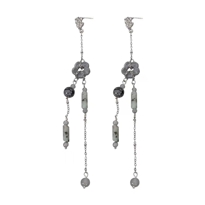 Straight hair hairpin Long acetic acid floret cylinder tassel hairpin hair dish earrings