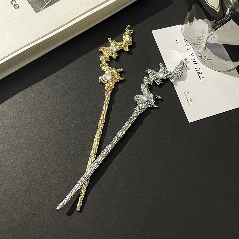 Chinese Moonlight Stone Hairpin Personality Small Design Metal Hairpin