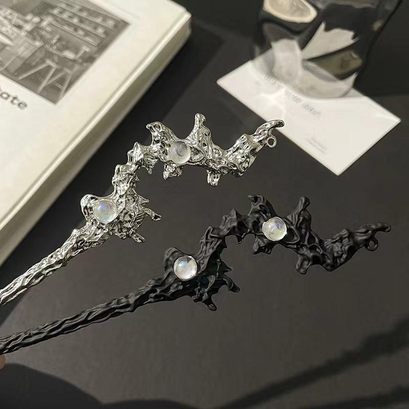 Chinese Moonlight Stone Hairpin Personality Small Design Metal Hairpin