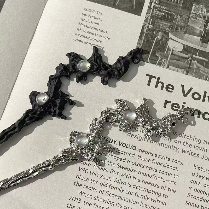 Chinese Moonlight Stone Hairpin Personality Small Design Metal Hairpin