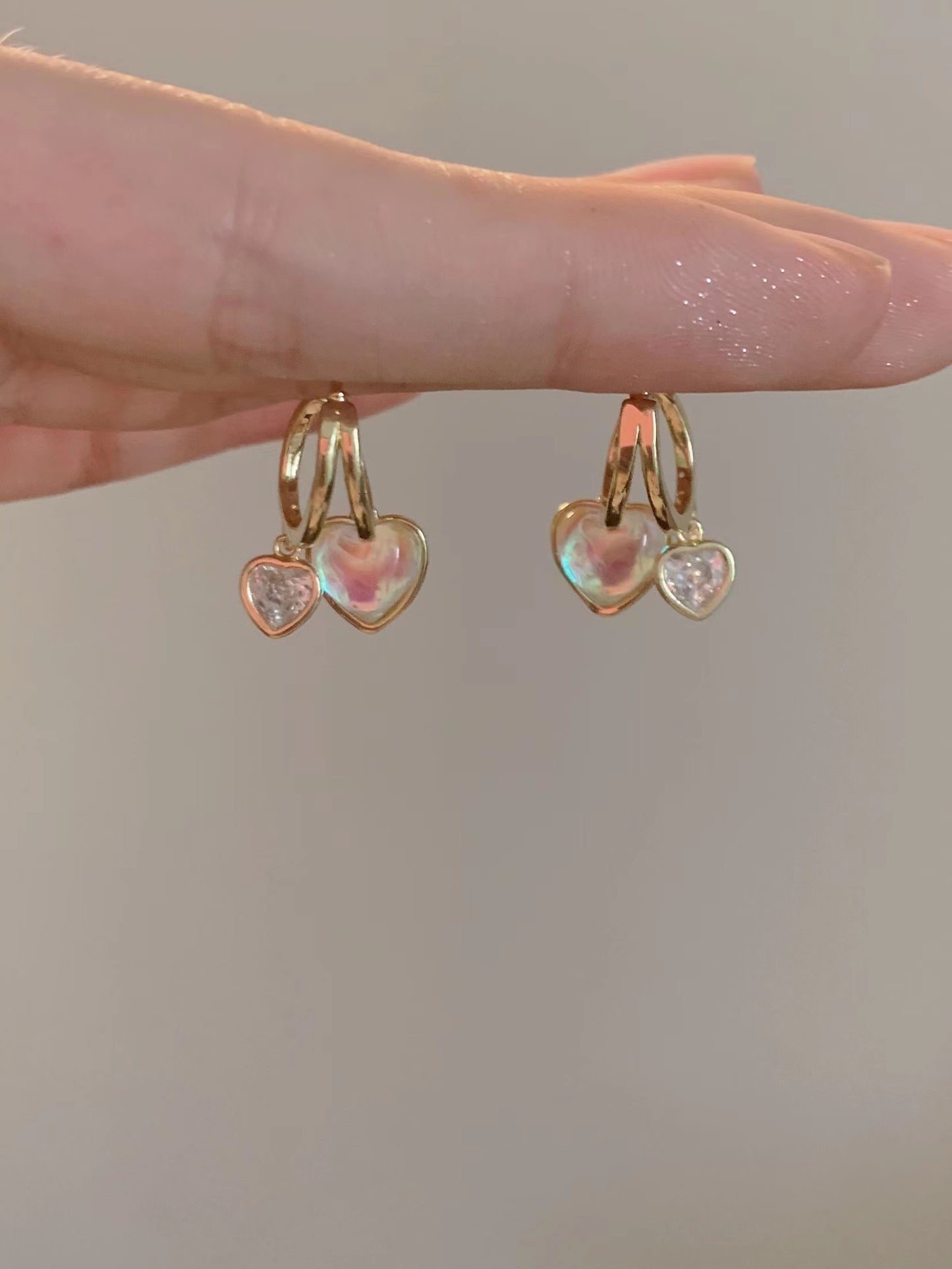 Double layer metal zircon cat eye love earrings Personalized versatile temperament earrings