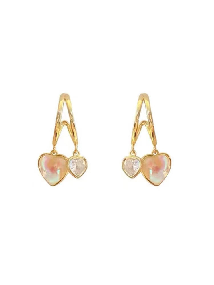 Double layer metal zircon cat eye love earrings Personalized versatile temperament earrings
