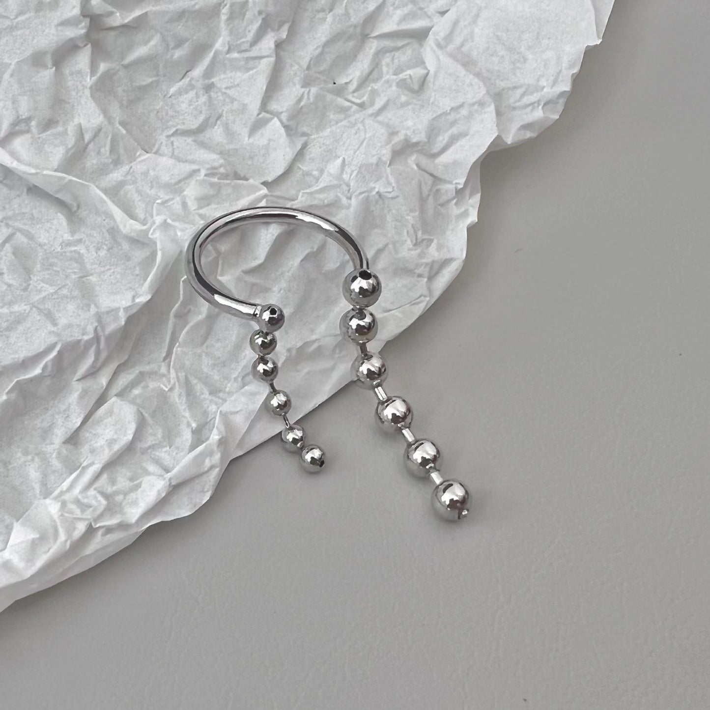 Tassel wheat ear ring niche design, ink and bamboo knot pearl opening feeling ring, female cold wind beaded finger