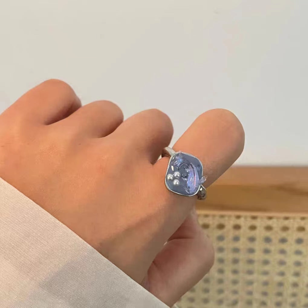 Cat's Eye Alloy Crowd Unisex Open Ring Crowd Design Heavy Industry Simple European and American Style Blue Butterfly