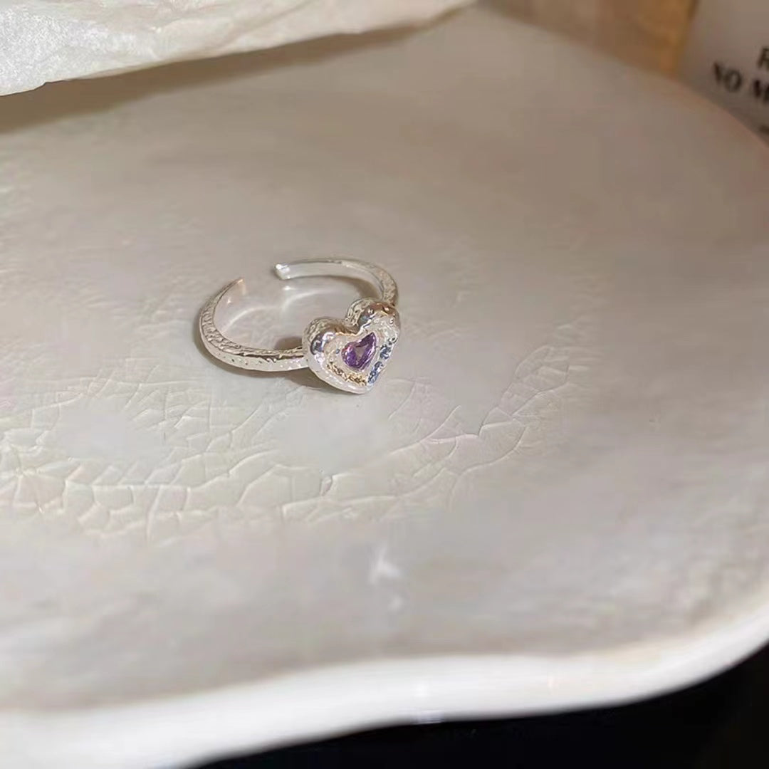 Zircon Heart Star Open Ring, Luxury and Small, Simple Index Finger Ring, Sweet and Cool, Elegant and High Grade Handicrafted Girl