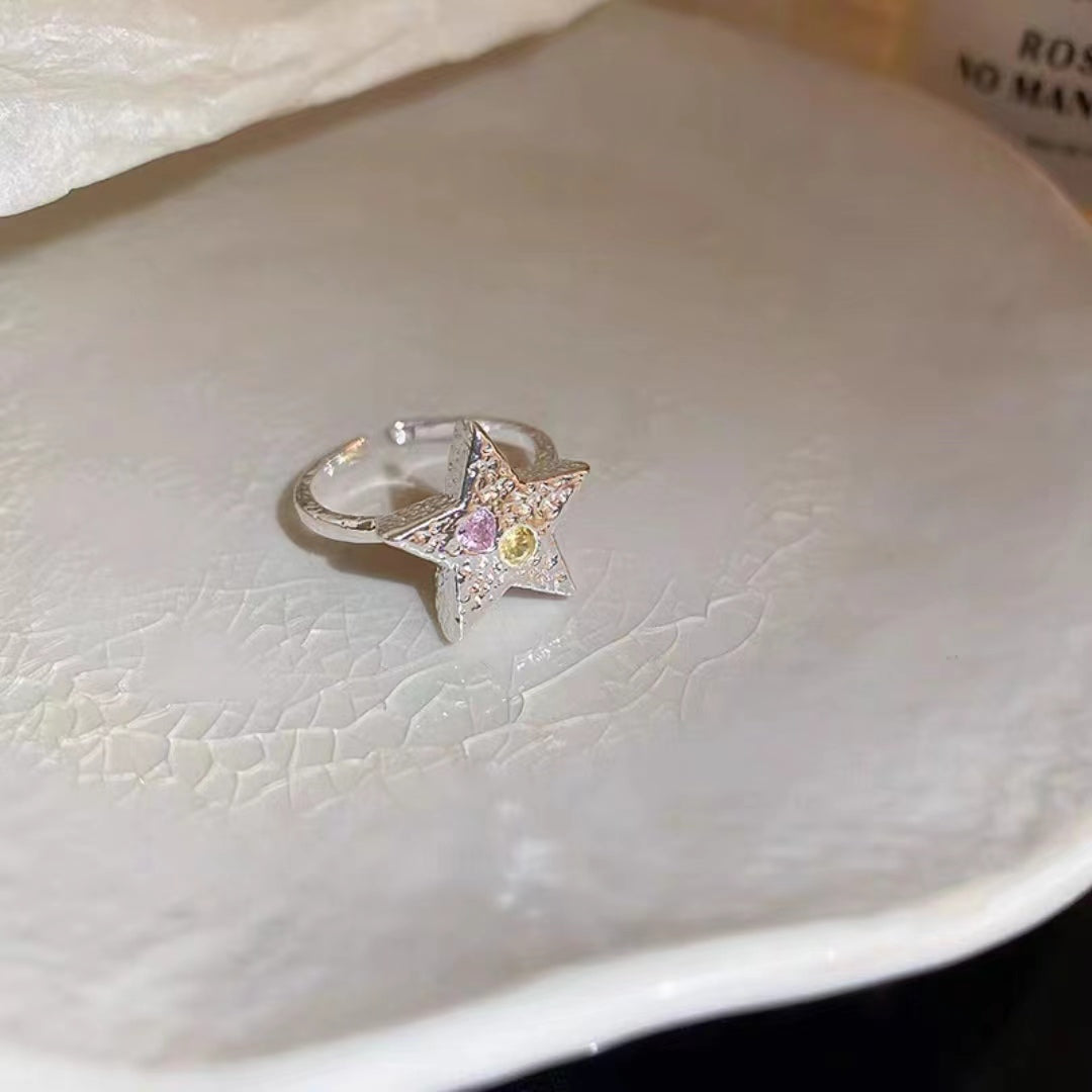 Zircon Heart Star Open Ring, Luxury and Small, Simple Index Finger Ring, Sweet and Cool, Elegant and High Grade Handicrafted Girl