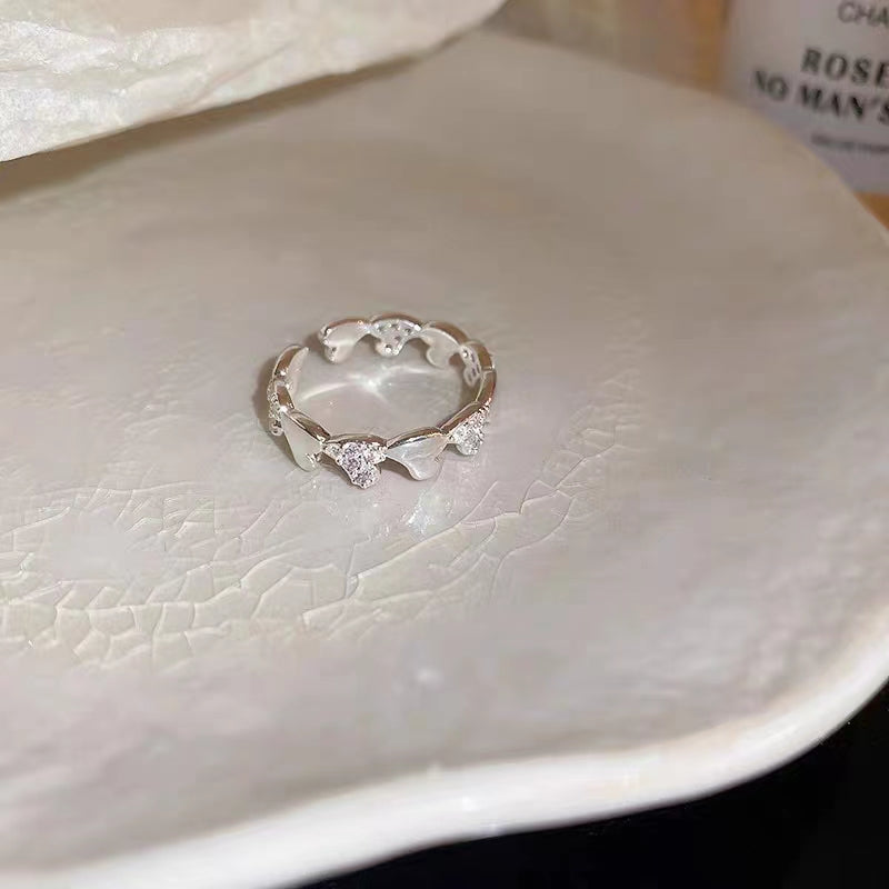 Zircon Heart Star Open Ring, Luxury and Small, Simple Index Finger Ring, Sweet and Cool, Elegant and High Grade Handicrafted Girl