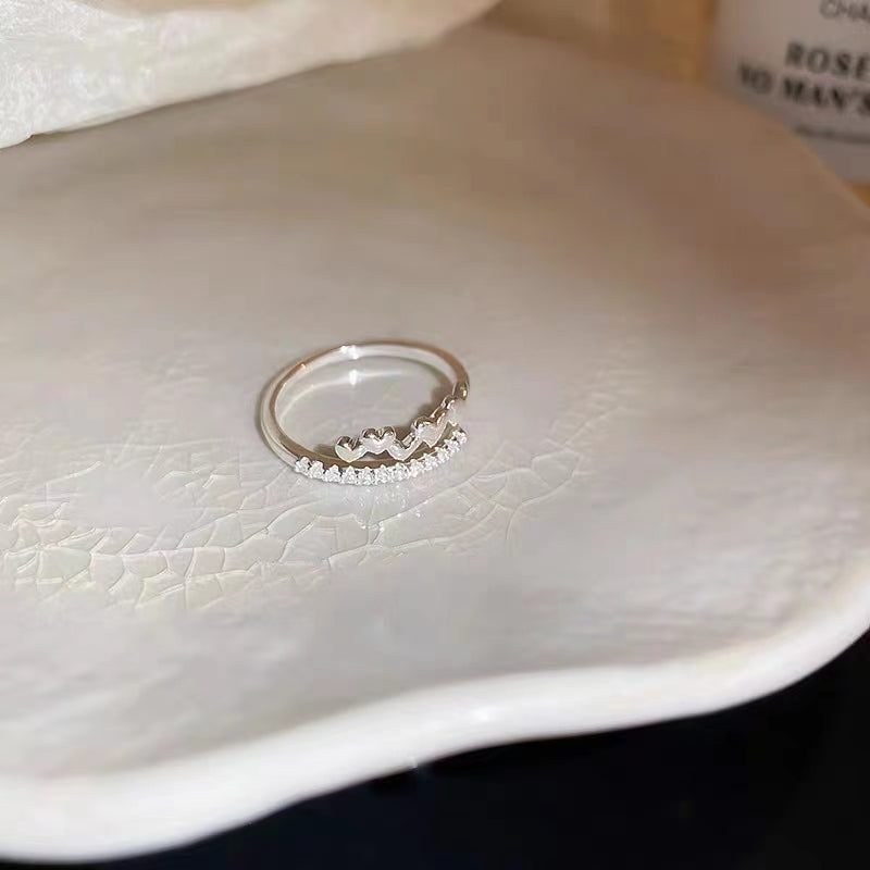 Zircon Heart Star Open Ring, Luxury and Small, Simple Index Finger Ring, Sweet and Cool, Elegant and High Grade Handicrafted Girl