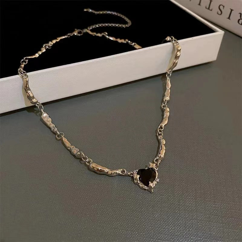 Irregular zirconia love necklace ins sweet cool cold wind fashion collarbone chain niche net red necklace female
