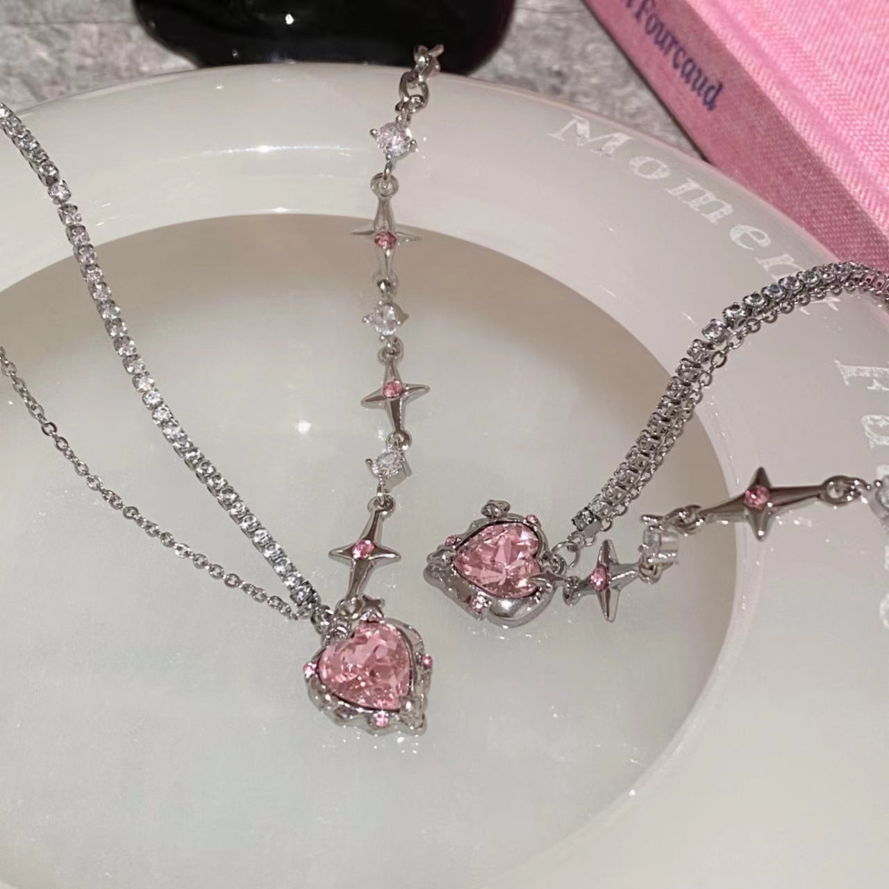 hot pink diamond love star mango patchwork diamond chain