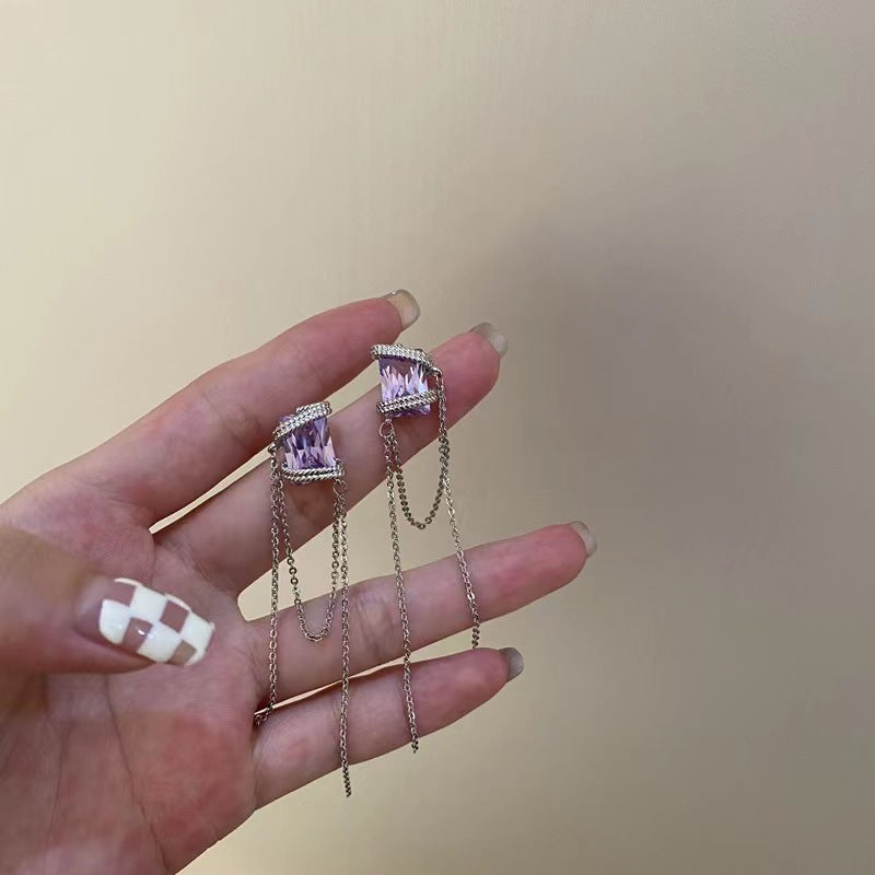 925 silver needle zirconia tassel fairy purple tassel earrings niche design sense super fairy sweet cool wind earrings female tide