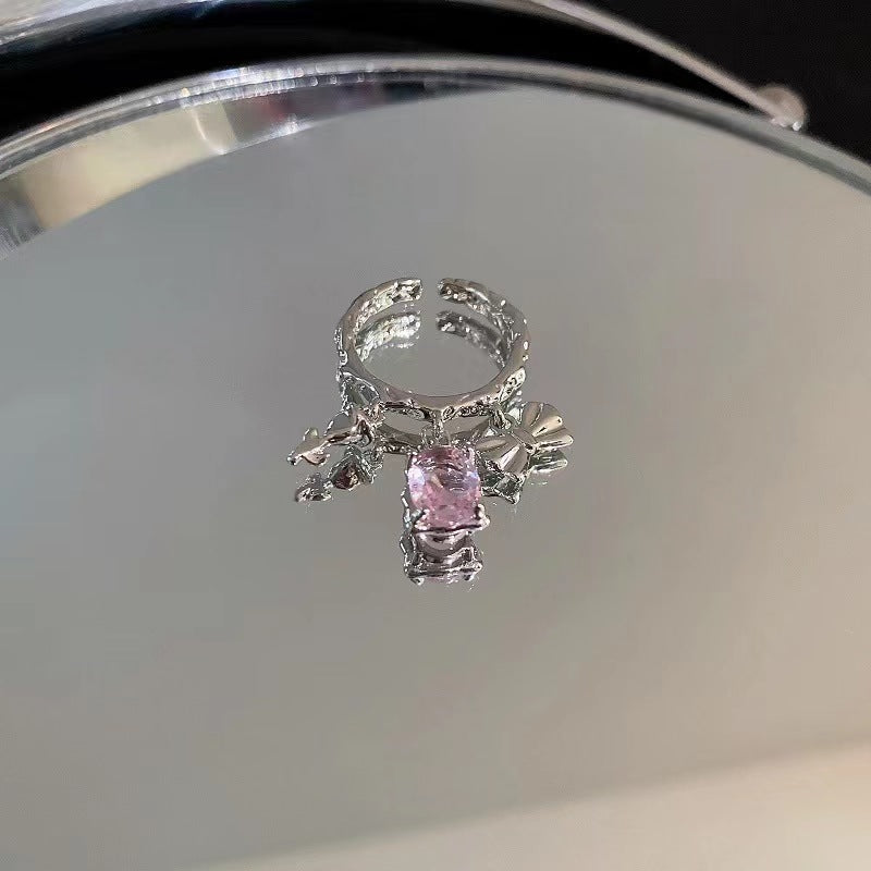 Zircon diamond ring heart opening ring temperament light luxury high sense ring