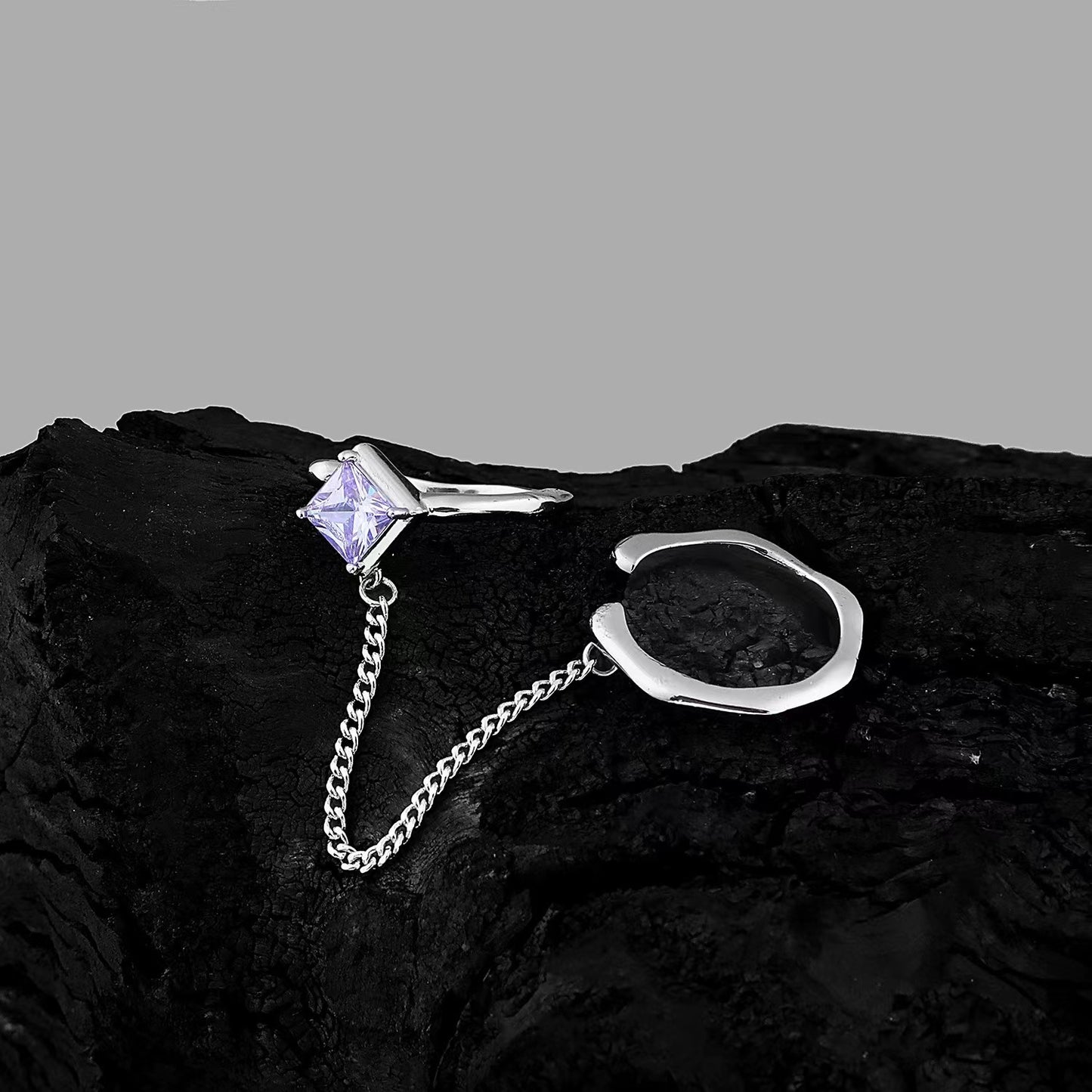 Chain opening niche design sense ins cold wind senior sense set diamond zirconia simple irregular ring