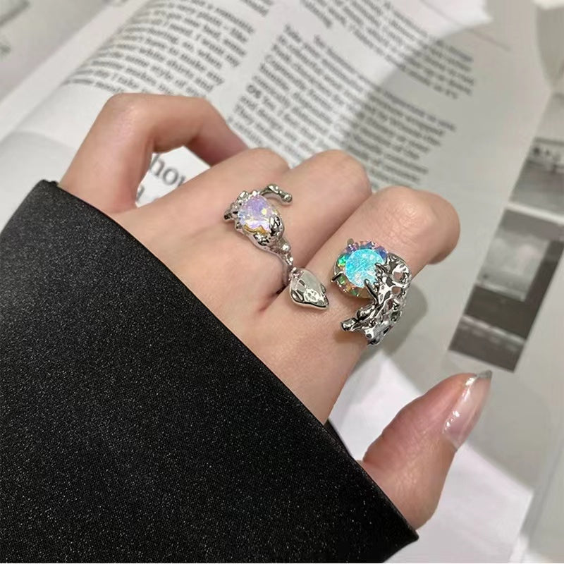 Sparkling gemstone open ring women ins niche design sense personality ring