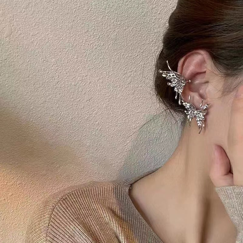 Sweet cool wind elf earrings double butterfly wings ear bone clips ear clips niche senior sense cold wind earrings earrings studs