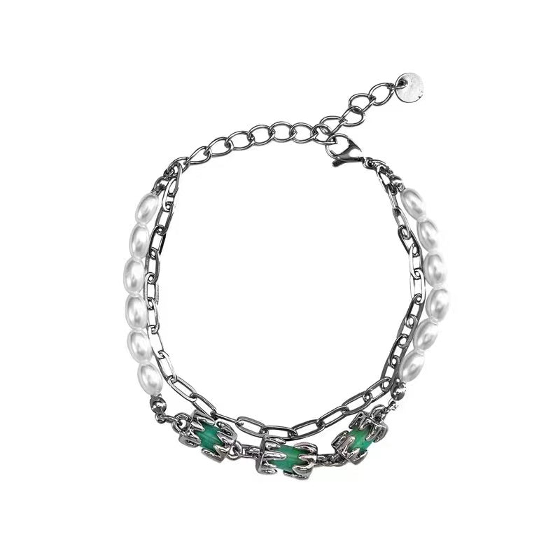 Double stacked wearing pearl splicing bamboo bracelets for men and women 2022 new niche design senior sense of personality hand jewelry