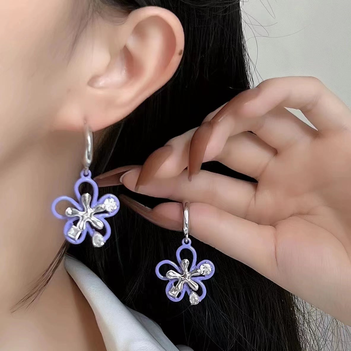 Purple flower and White Butterfly Earrings