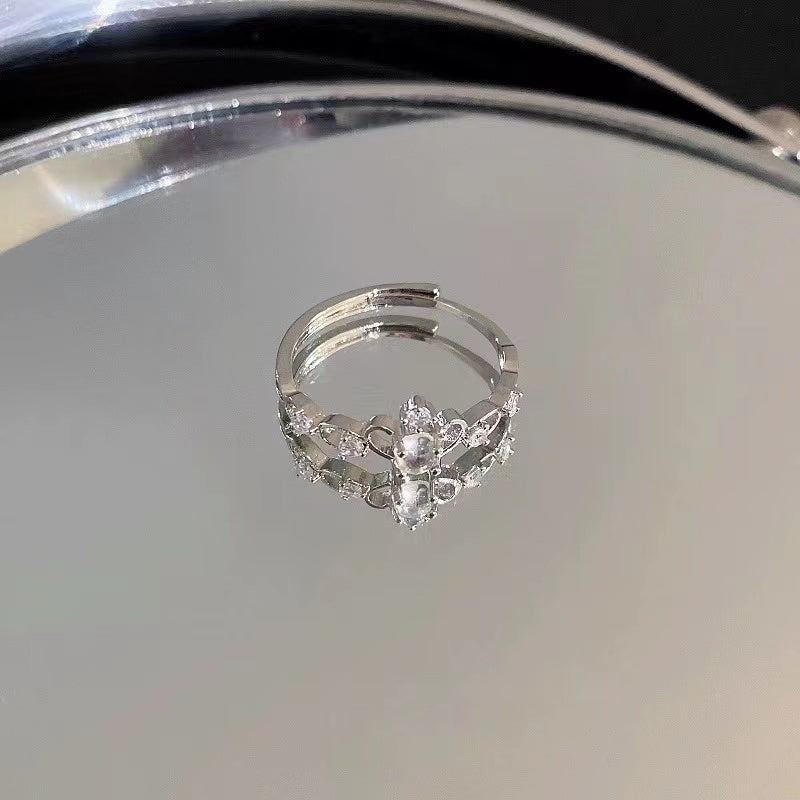 Zircon diamond ring heart opening ring temperament light luxury high sense ring