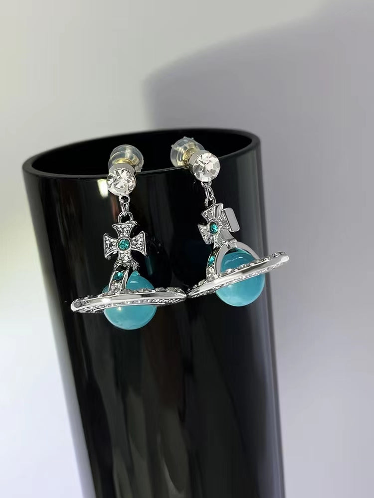 Blue universe Saturn full of diamond earrings