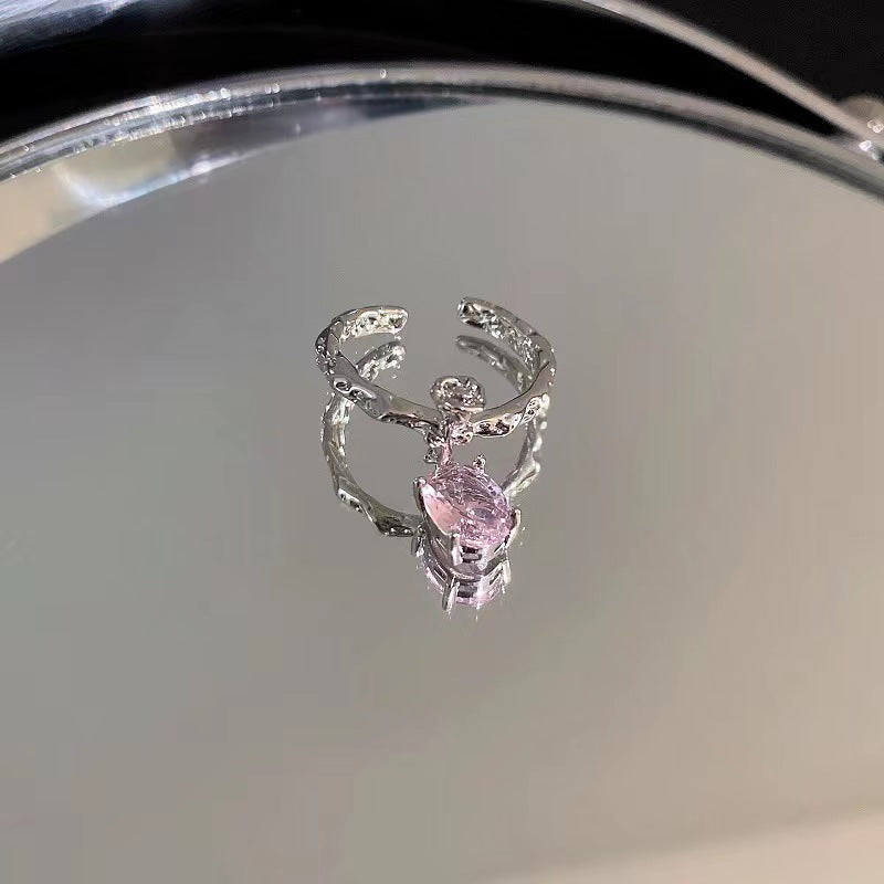 Zircon diamond ring heart opening ring temperament light luxury high sense ring