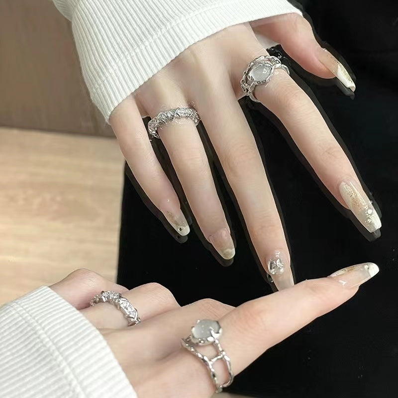 Niche design moonstone with diamond zircon ring women gemstone open ring
