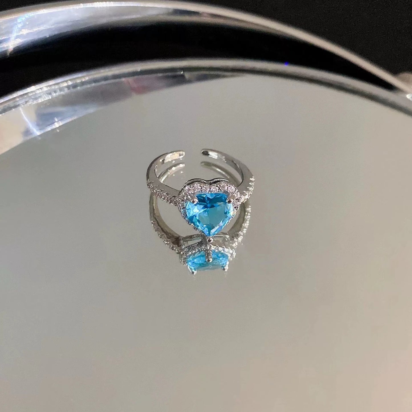Zircon diamond ring heart opening ring temperament light luxury high sense ring