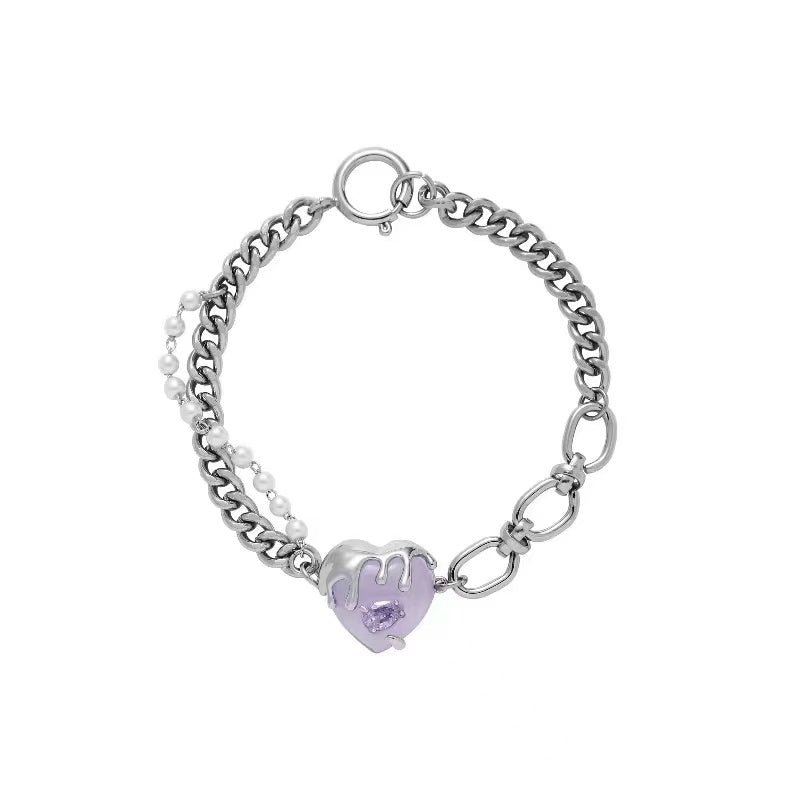 Amethyst love stitching pearl bracelets female light luxury niche 2022 new personality hundred with a sense of senior hand jewelry tide