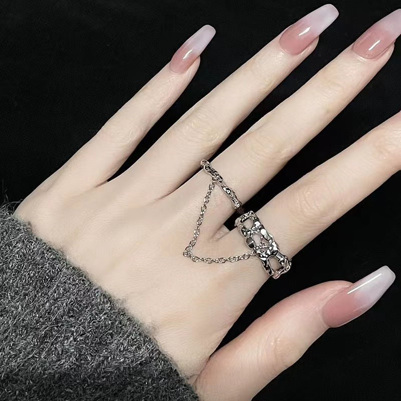Chain opening niche design sense ins cold wind senior sense set diamond zirconia simple irregular ring
