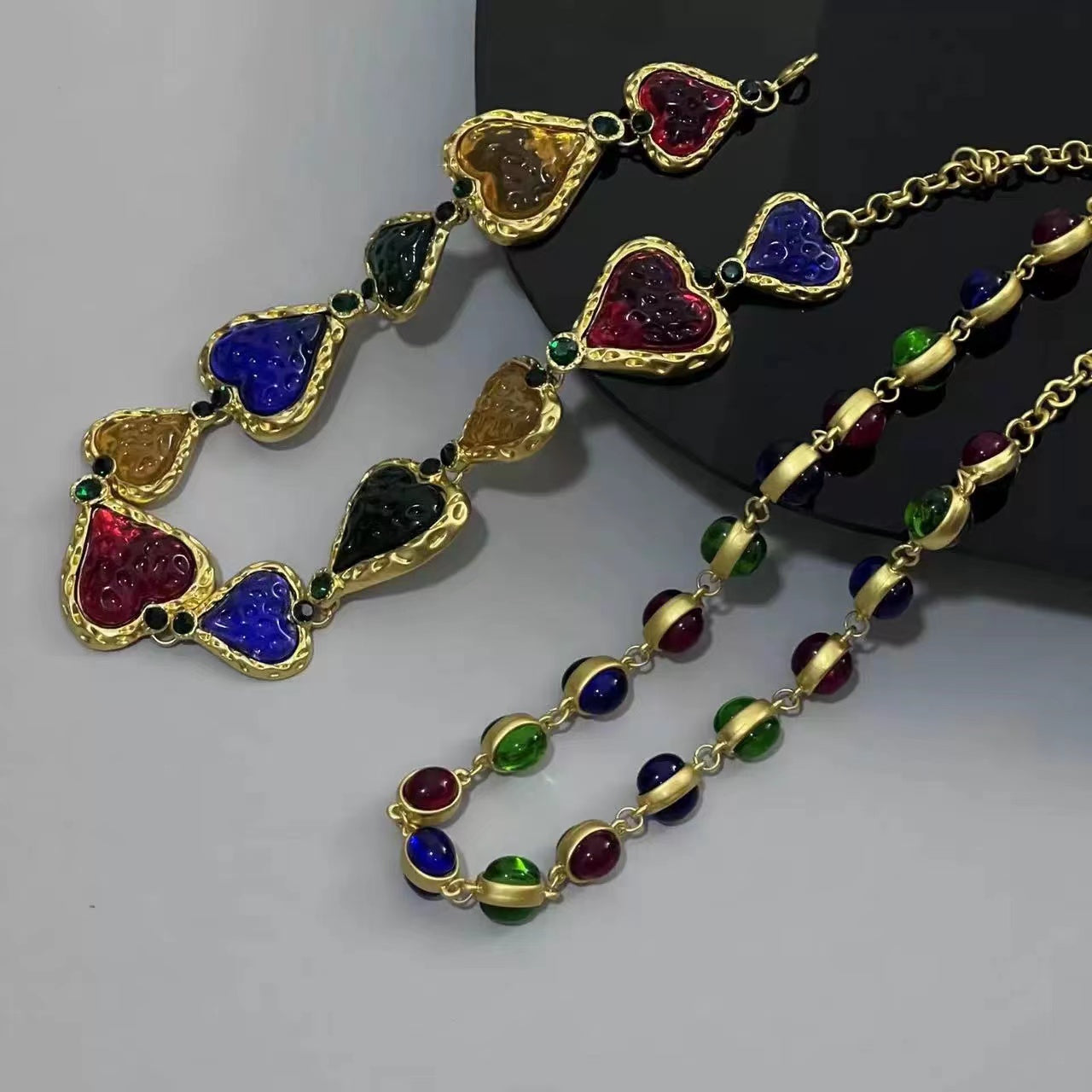 Vintage party colored gemstone love necklace