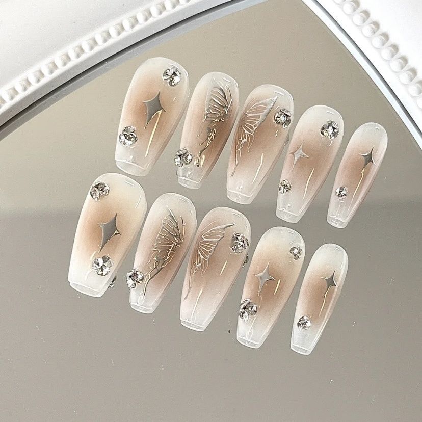 Fresh silver butterfly blush stain cold wind pure desire fairy nail