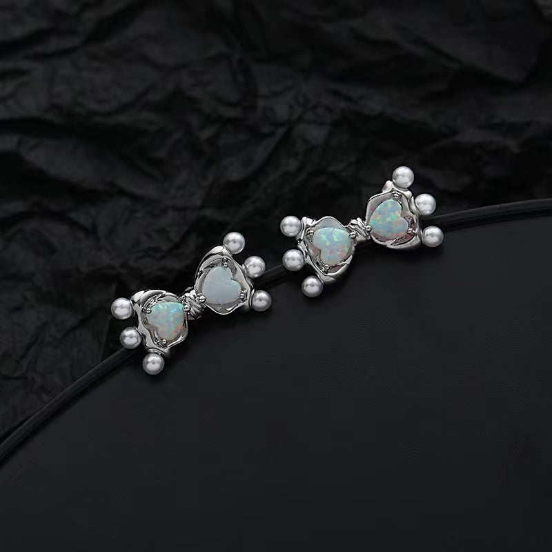 Pearl necklace female ins niche design sense sweet cool Opal bow tassel pendant Opal personality collarbone chain