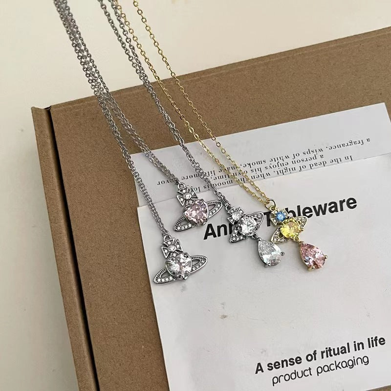 Fashion commuter senior sense of simplicity hair accessories Saturn planet light luxury zirconia necklace