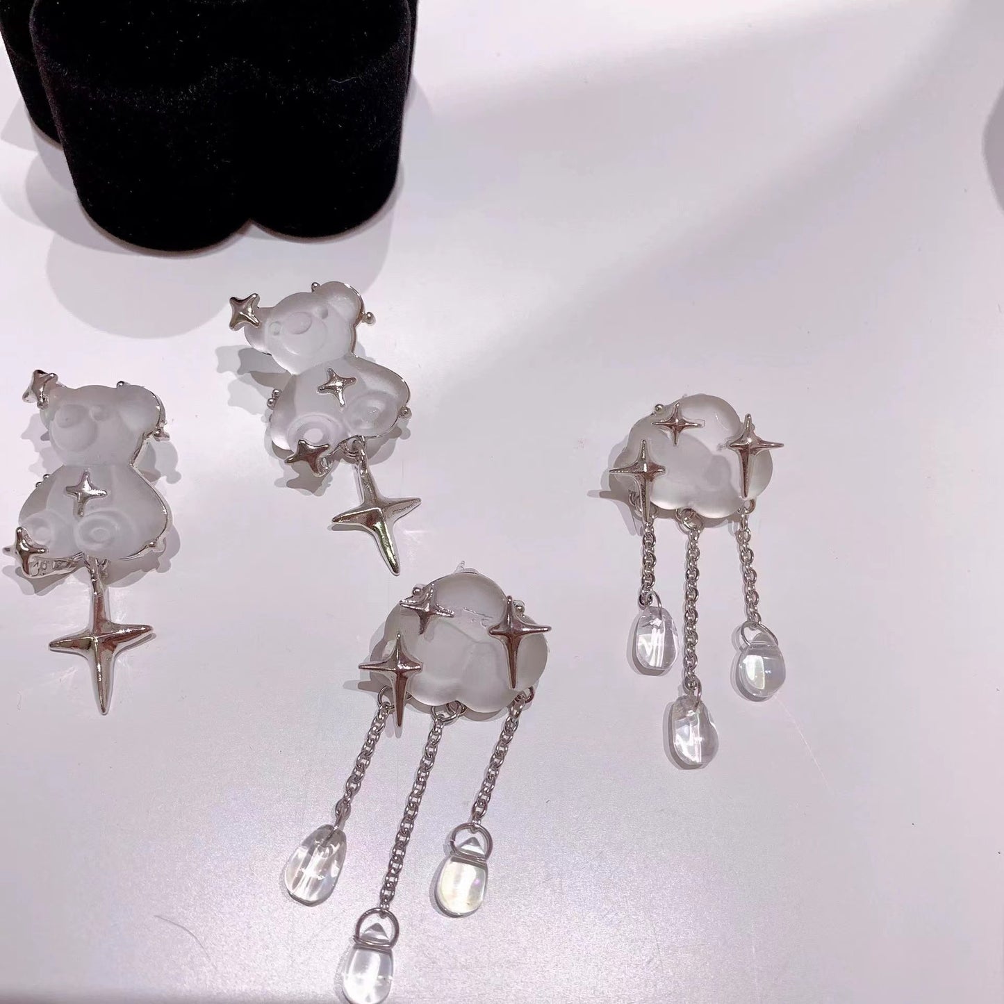 star, Little Bear Earrings, net red, new clouds, water drops, long Tassel Earrings